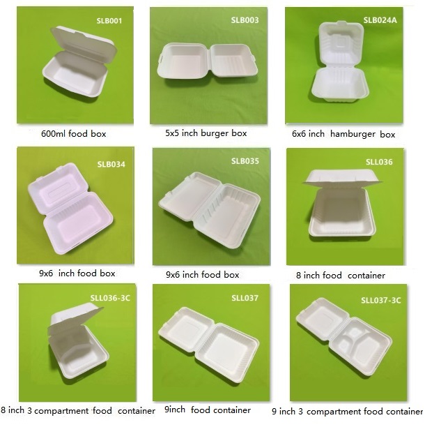 Eco bagasse charta clamshell greges